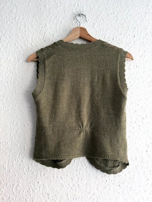 Vintage Women's Vintage Green Pointelle Knit Button  Wool-blend Vest Jumper