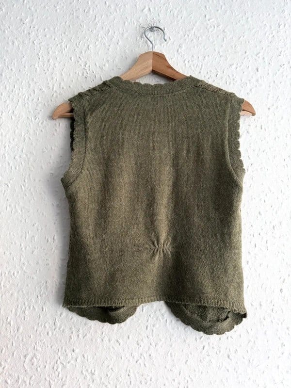 Vintage Khaki Wool-blend Pointelle Knit Button Vest Jumper