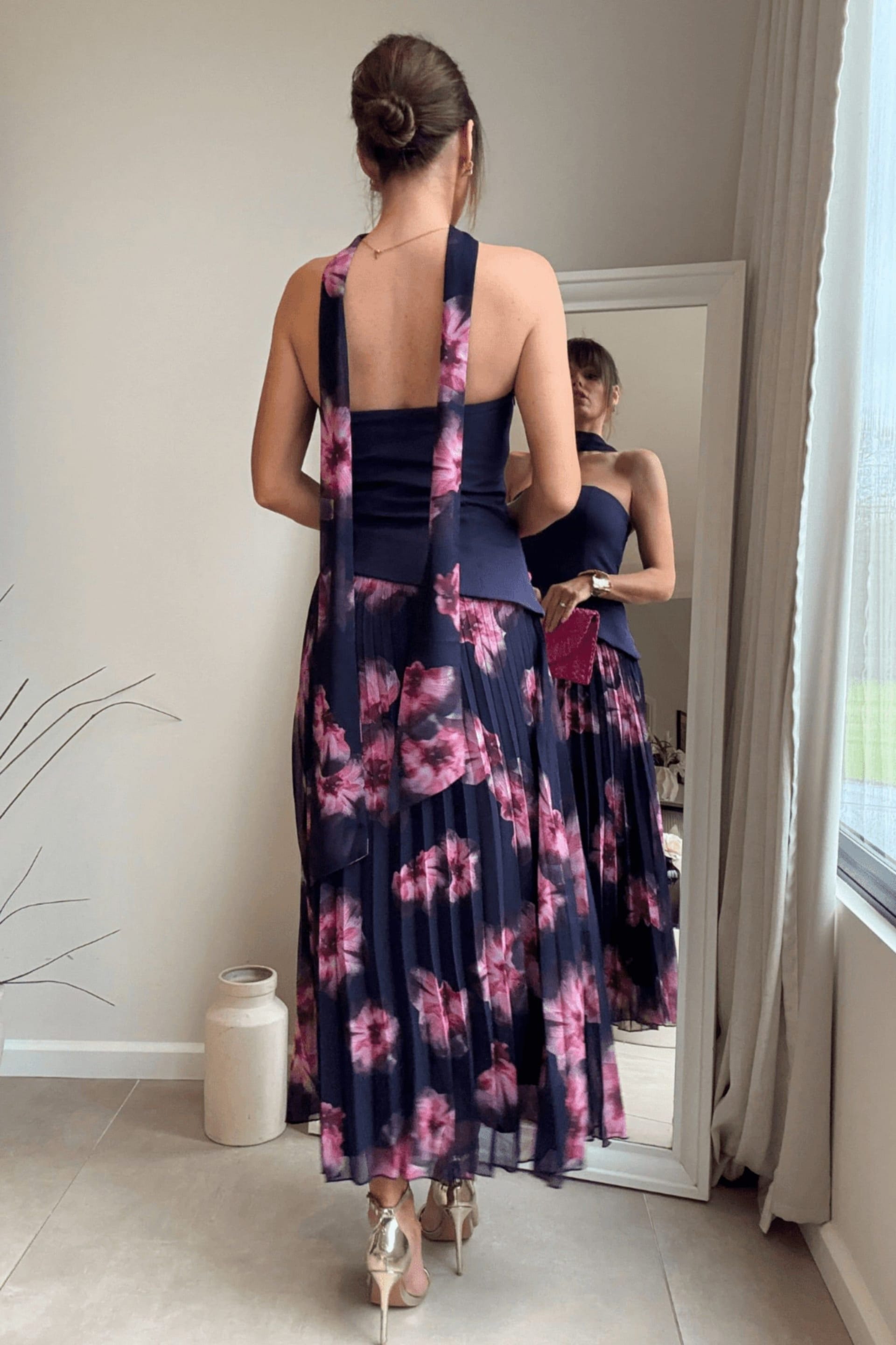 Style Cheat Style Cheat Women's Viola Navy Scarf Bandeau Pleat Midi Dress - 4