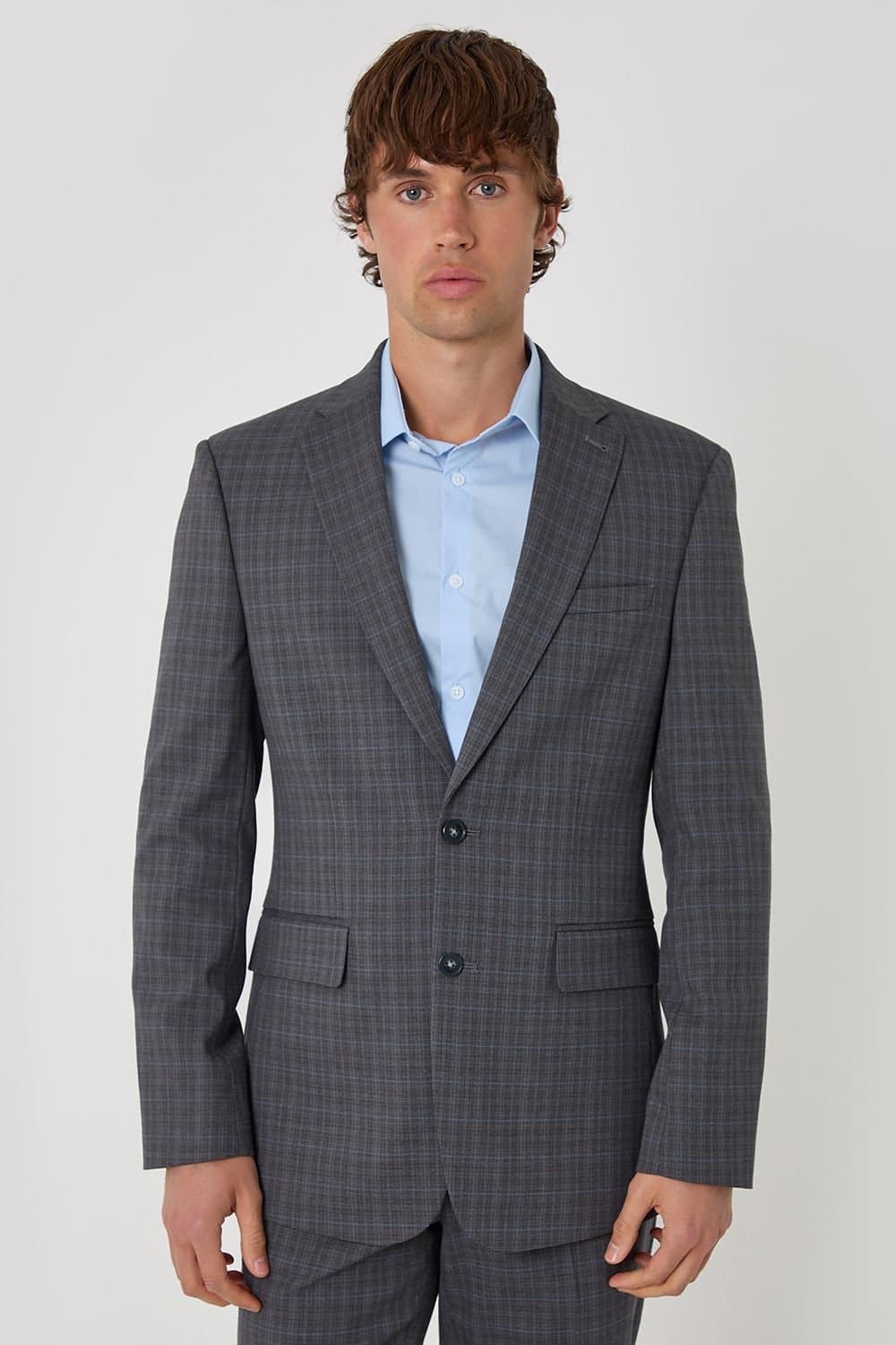 Threadbare Threadbare Men's Regular Fit Cotton Rich Check Blazer in Grey