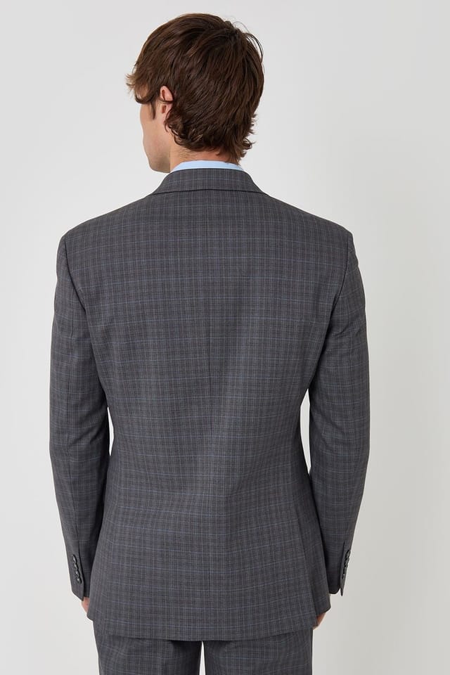 Threadbare Threadbare Men's Regular Fit Cotton Rich Check Blazer in Grey - 2