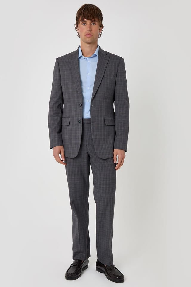 Threadbare Threadbare Men's Regular Fit Cotton Rich Check Blazer in Grey - 3