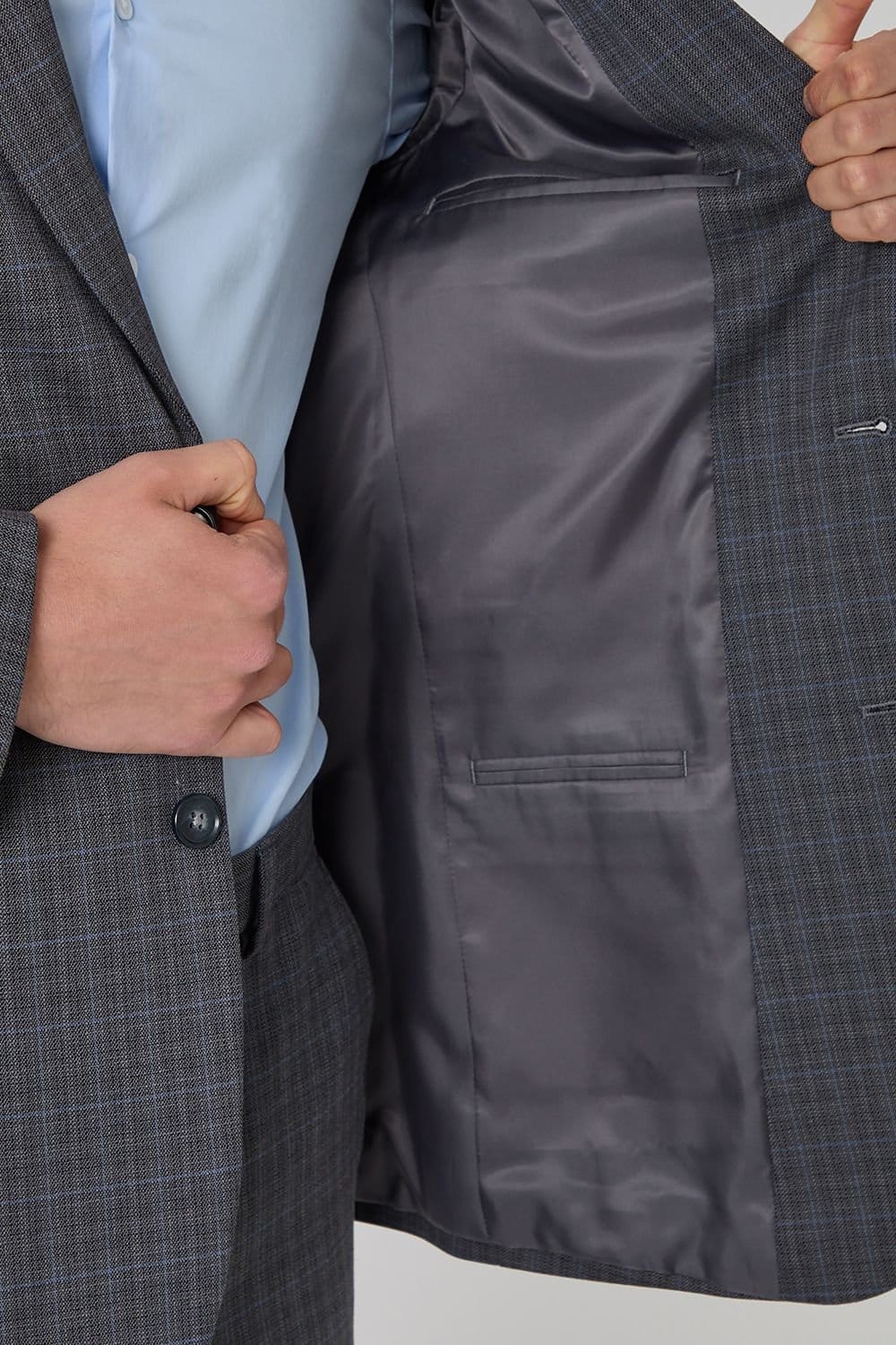 Threadbare Threadbare Men's Regular Fit Cotton Rich Check Blazer in Grey - 4