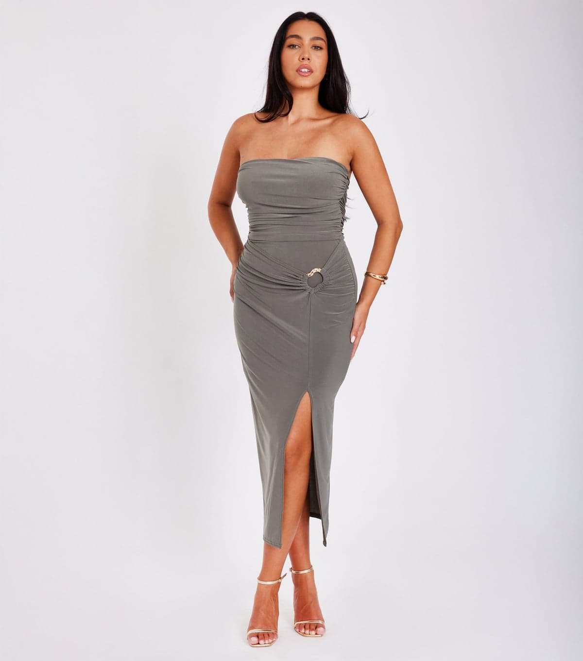 Quiz Women's Khaki Buckle Detail Midaxi Dress Quiz New Look