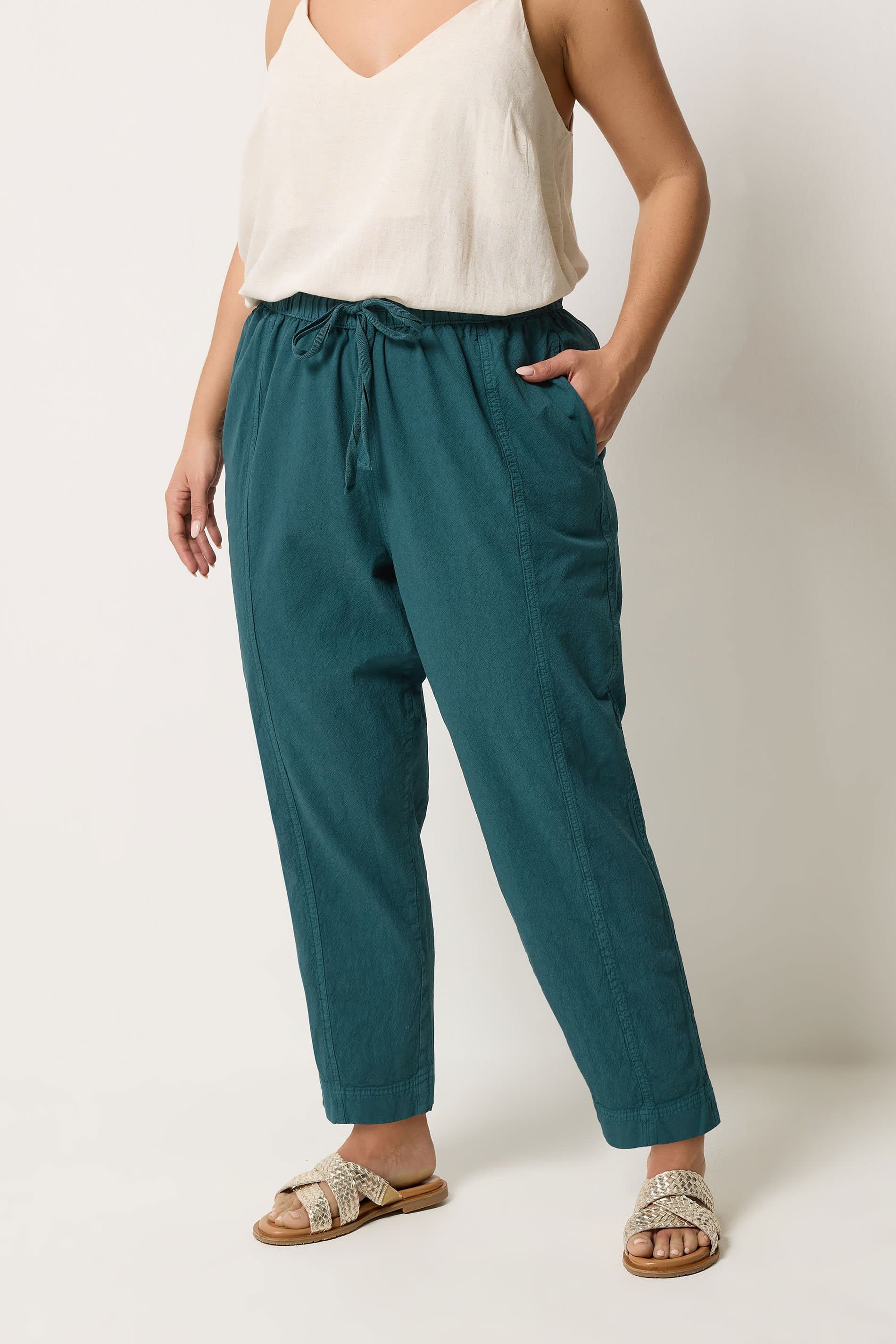 Yours Plus Size Teal Green Cool Cotton Barrel Leg Denim Trousers