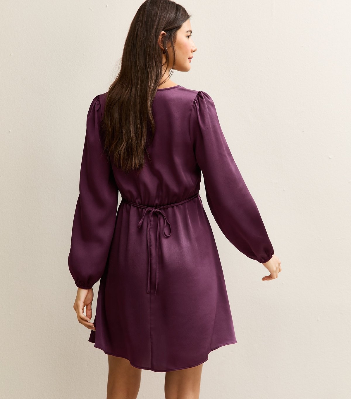 New Look Women's Dark Purple Textured Satin Lace Trim Mini Dress New Look - 4