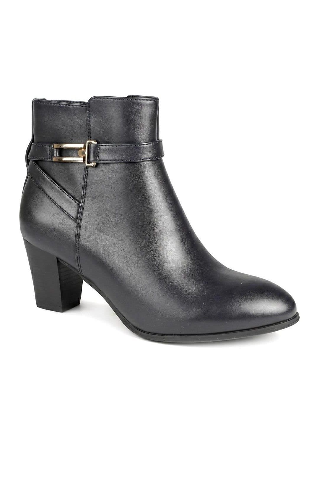 Pavers Pavers Women's Smart Block Heel Ankle Boots With Buckle Detail in Navy