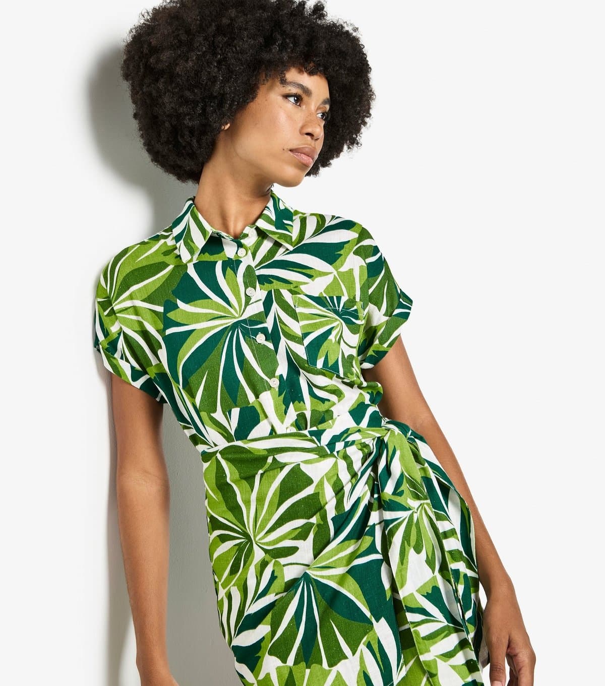 Apricot Women's Green Tropical Leaf Print Mini Shirt Dress Apricot New Look