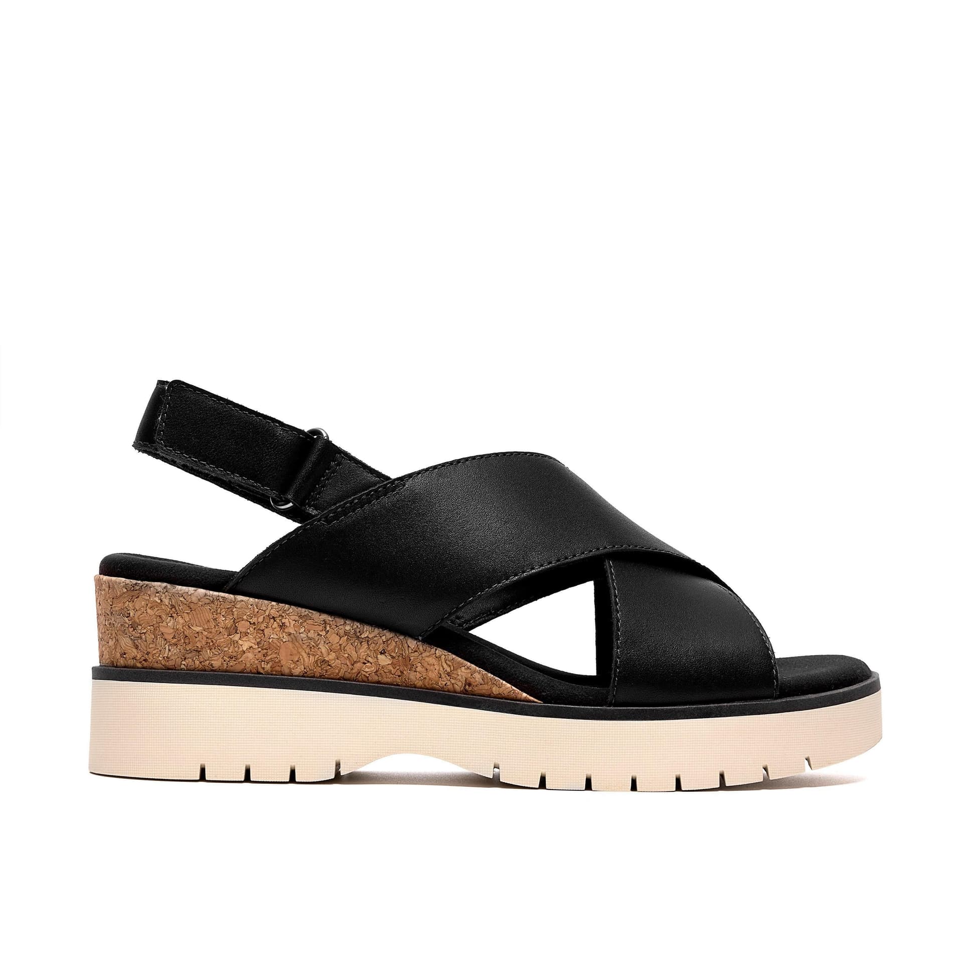 Clarks Clarks Women's Diaz Cross Black Leather Wedge Sandals