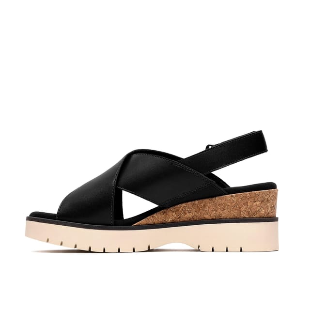 Clarks Clarks Women's Diaz Cross Black Leather Wedge Sandals - 2