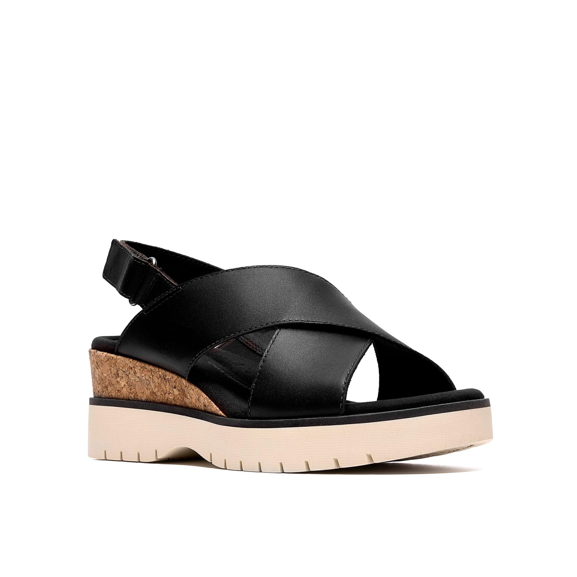 Clarks Clarks Women's Diaz Cross Black Leather Wedge Sandals - 4