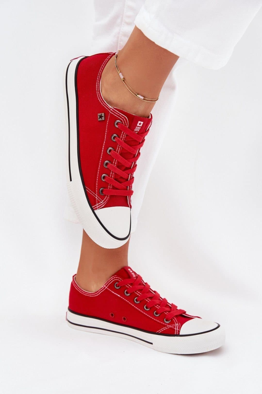 Love Lace Love Lace Red Textile Low-Cut Sneakers