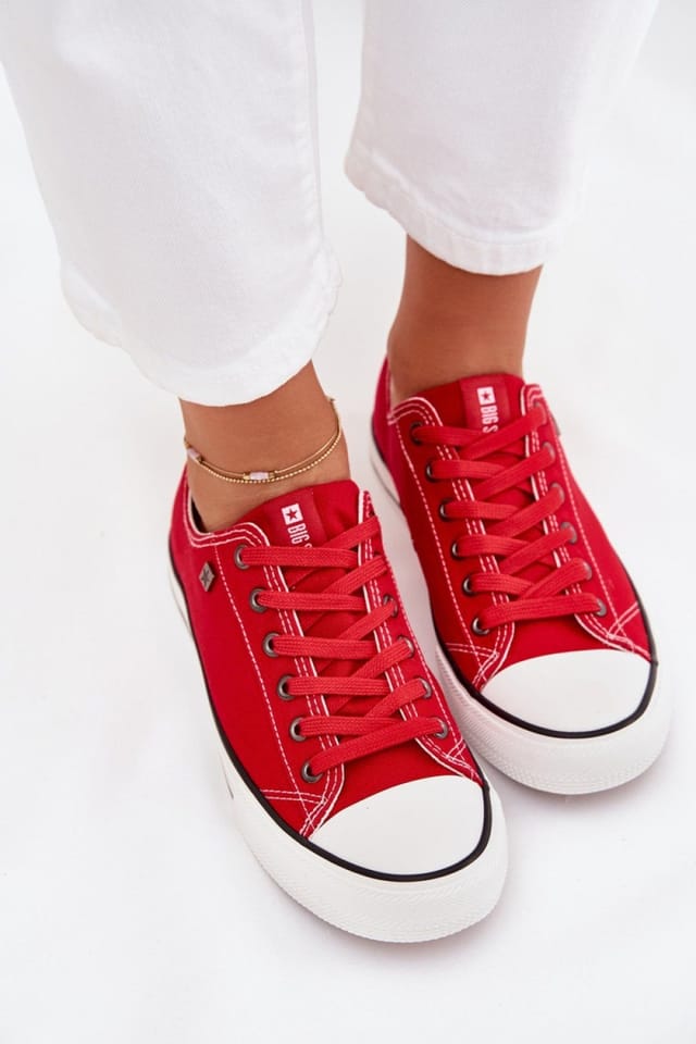 Love Lace Love Lace Women's Big Star Classic Low Cut Textile Sneakers with Rubber Sole in Red - 3