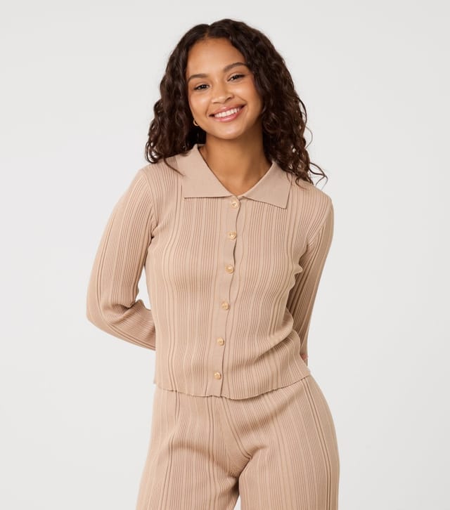 Pink Vanilla Women's Light Brown Textured Shirt and Trousers Set Pink Vanilla New Look - 2