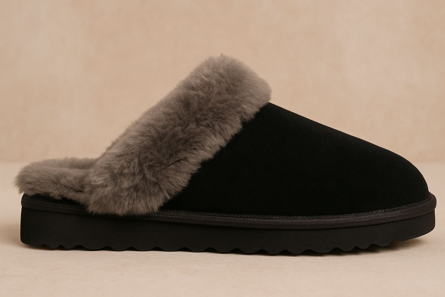 Spot On Spot On Women's Premium Shearling-Lined Suede Slip On Slippers with Cushioned Sole in Black - 2
