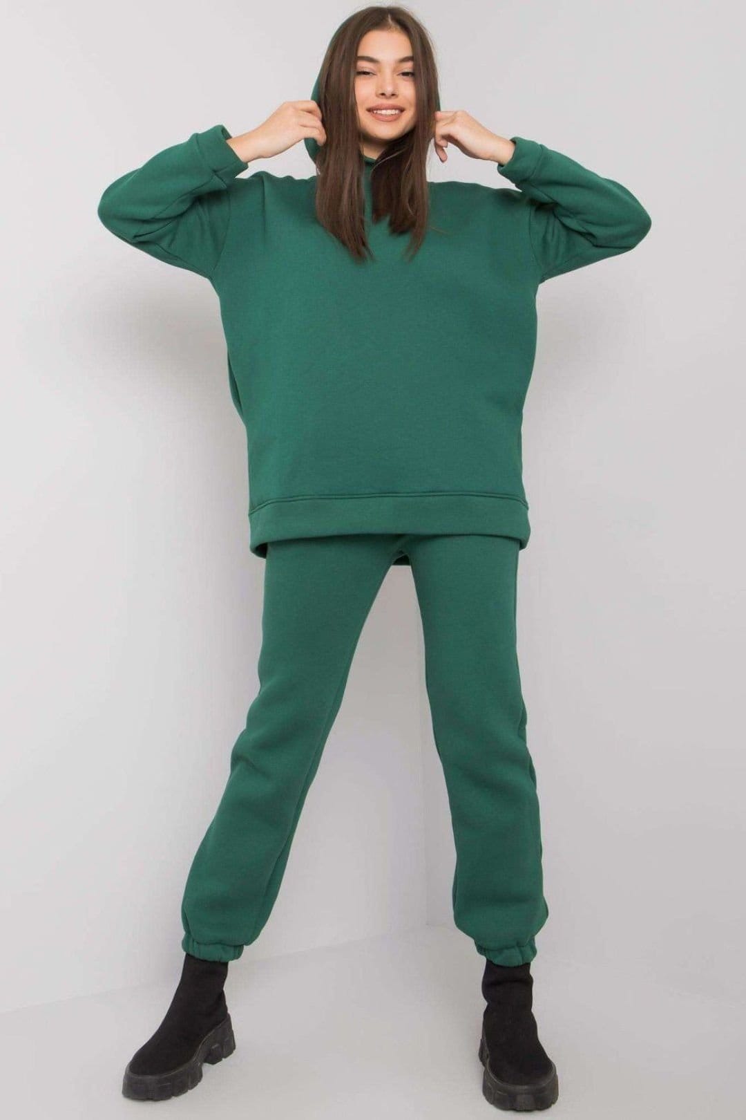 Love Lace Green Hooded Sweatshirt Set With Sweatpants