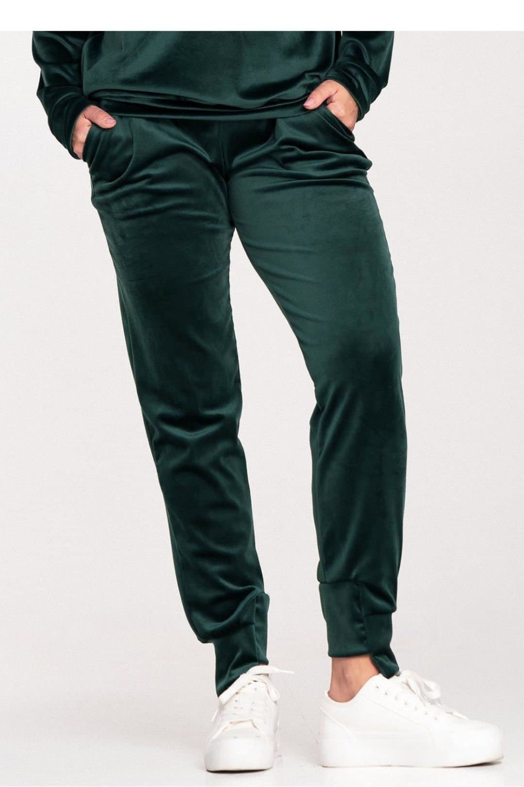 Love Lace Love Lace Women's Velour Sweatpants Tracksuit Trousers Pockets in Green