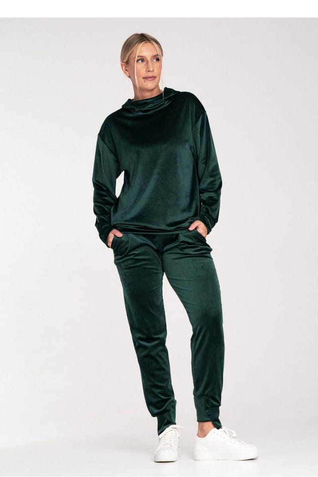 Love Lace Love Lace Women's Velour Sweatpants Tracksuit Trousers Pockets in Green - 2