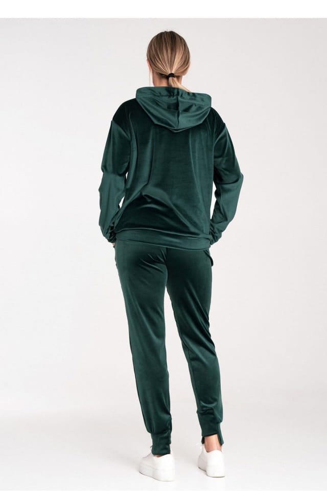 Love Lace Love Lace Women's Velour Sweatpants Tracksuit Trousers Pockets in Green - 3