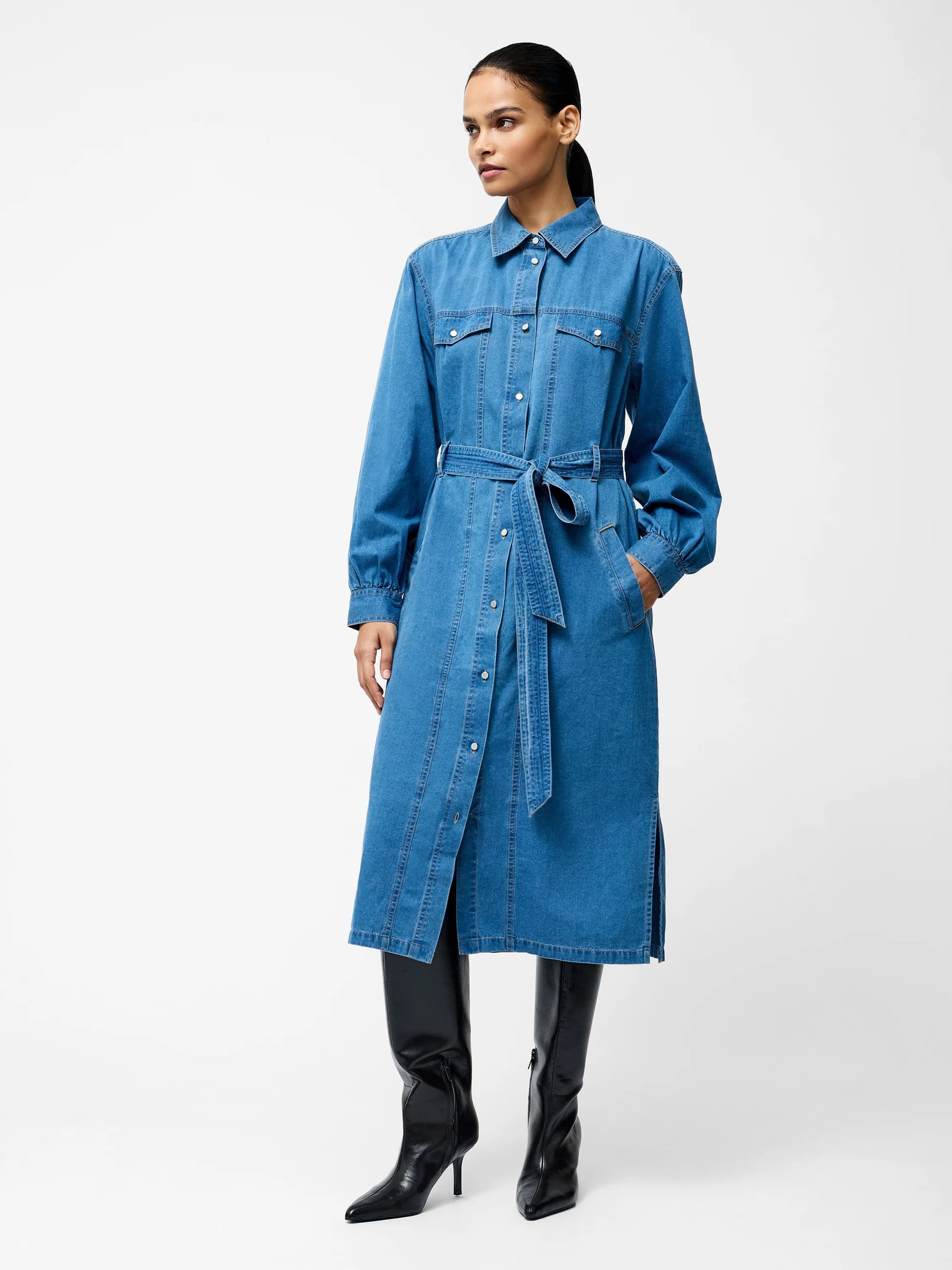 French Connection Zaves Chambray Denim Midi Dress Vintage