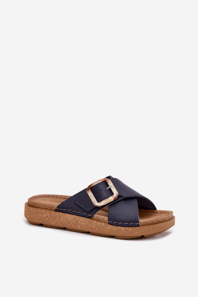 Love Lace Love Lace Women's Natural Platform Sandals with Adjustable Buckle Strap in Navy - 2