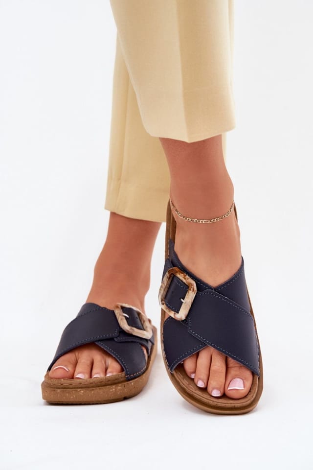 Love Lace Love Lace Women's Natural Platform Sandals with Adjustable Buckle Strap in Navy - 3