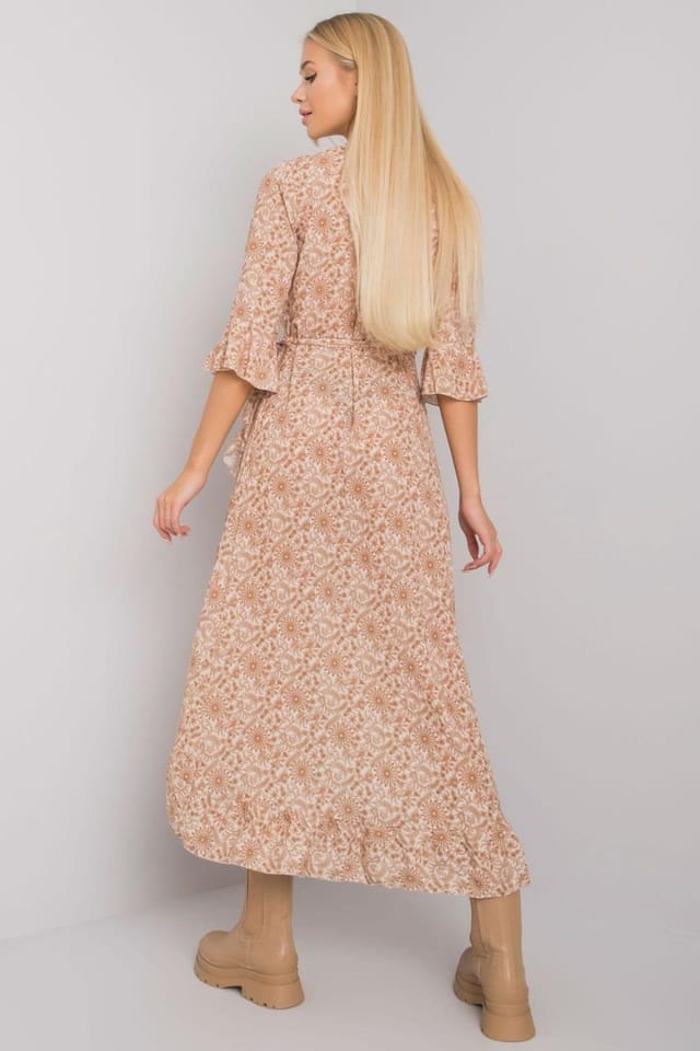 Love Lace Love Lace Women's Envelope Tie Waist Ruffle Dress in Beige - 3