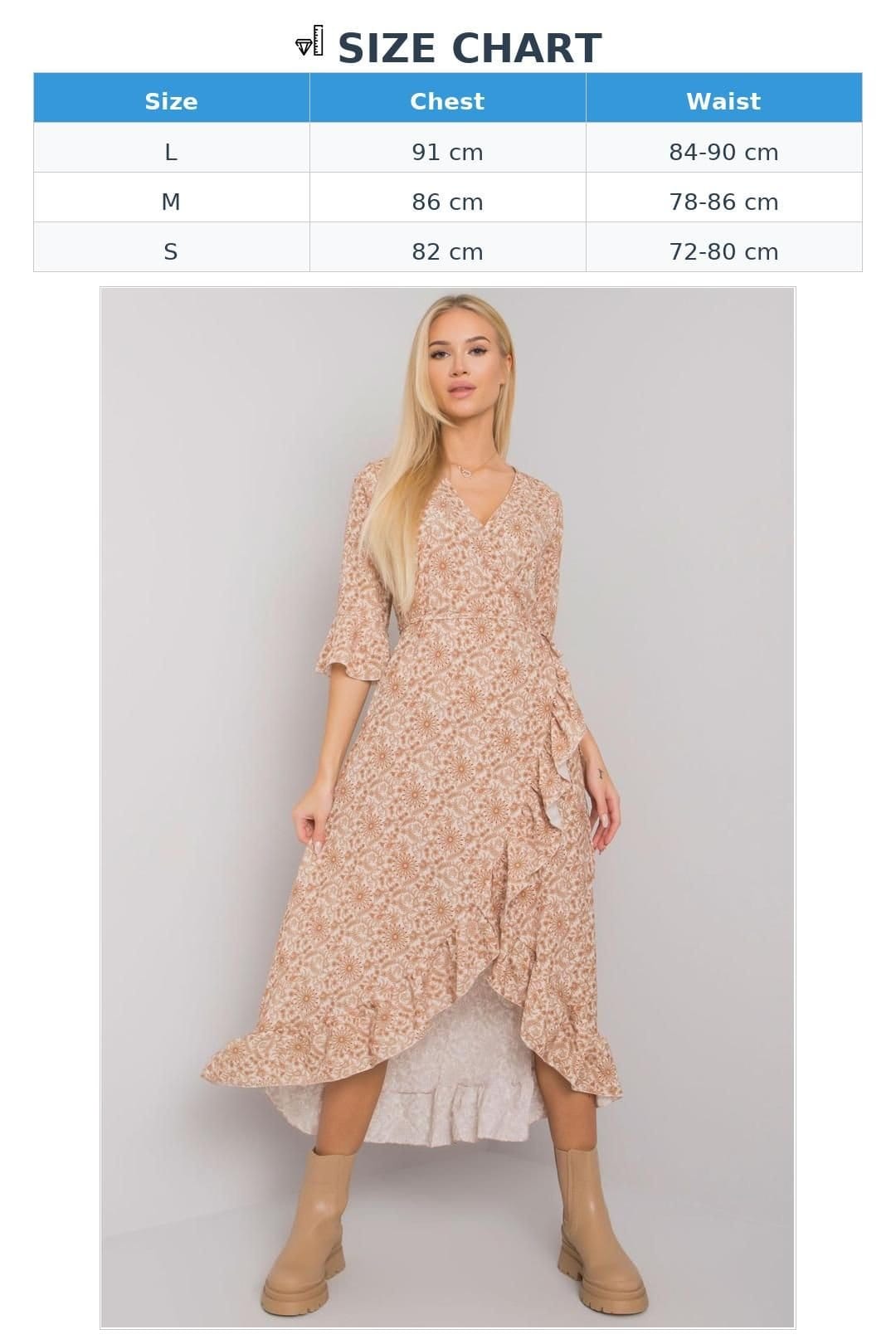 Love Lace Love Lace Women's Envelope Tie Waist Ruffle Dress in Beige - 4