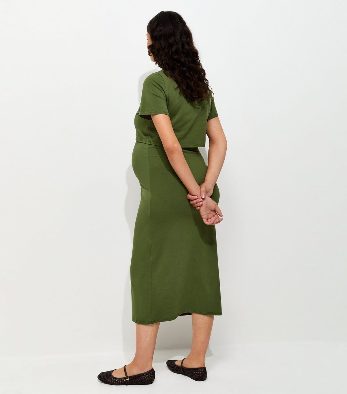 New Look Women's Maternity Dark Khaki Cotton Rich Double Layer Midi Dress New Look - 4