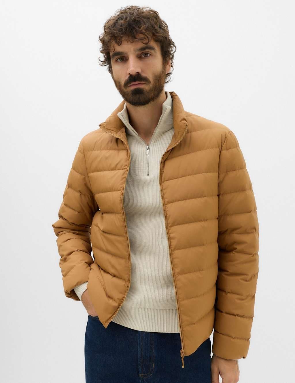 Marks & Spencer M&S Feather and Down Packaway Puffer Jacket Butterscotch