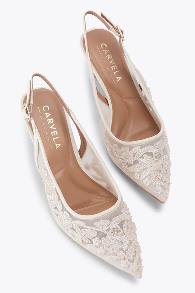 Carvela Carvela Women's 'Positano Lace Sling Low 2' Fabric Heels in Cream - 2