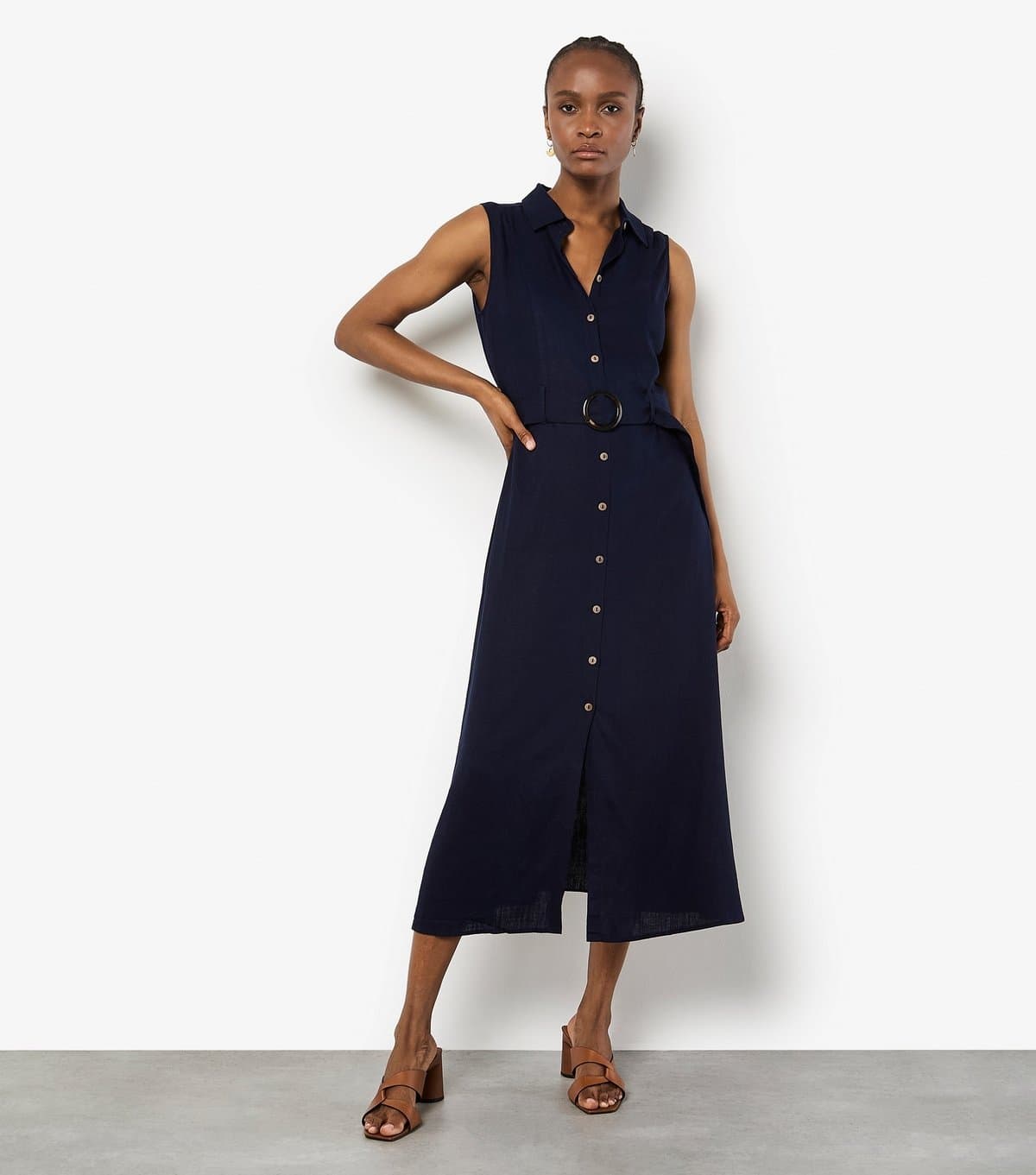 Apricot Women's Navy Sleeveless Midi Shirt Dress Apricot New Look
