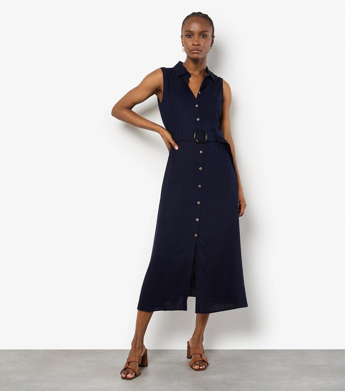 Apricot Women's Navy Sleeveless Midi Shirt Dress Apricot New Look - 1