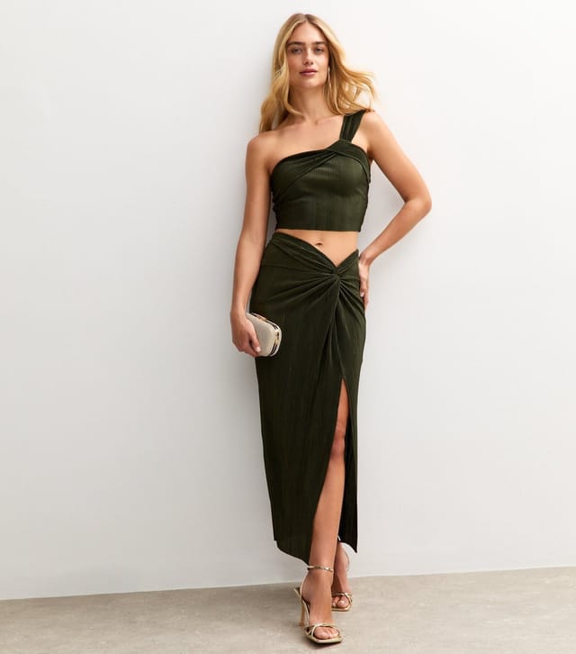 New Look Women's Khaki Intertwined One Shoulder Plisse Top New Look - 3