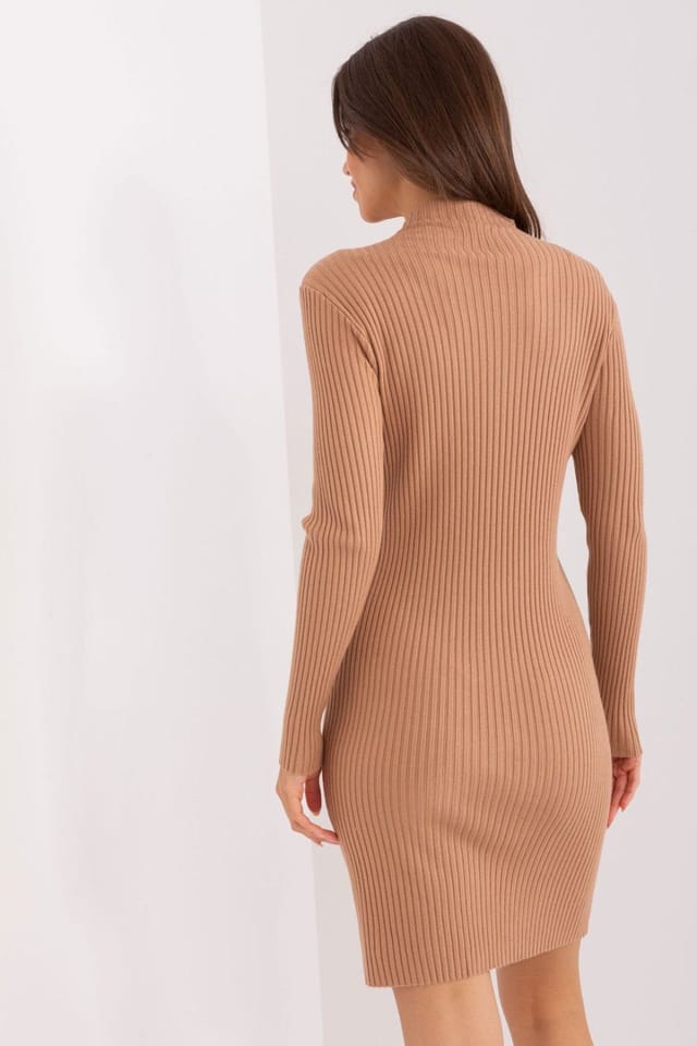 Love Lace Love Lace Women's Ribbed Fitted Long Sleeve Pencil Dress in Brown - 3