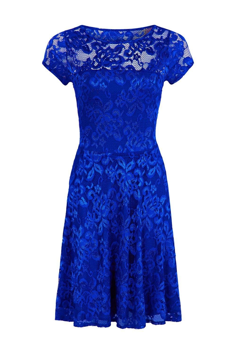 Hot Squash Hot Squash Women's Lace Fit n Flare Dress in Royal - 3
