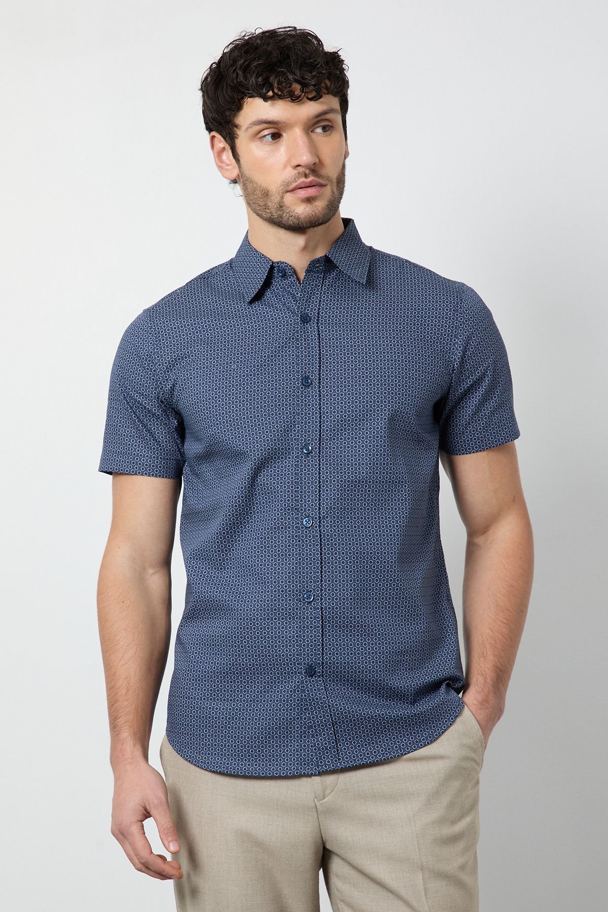 Burton Burton Men's Navy Geometric Print Short Sleeve Shirt - 4