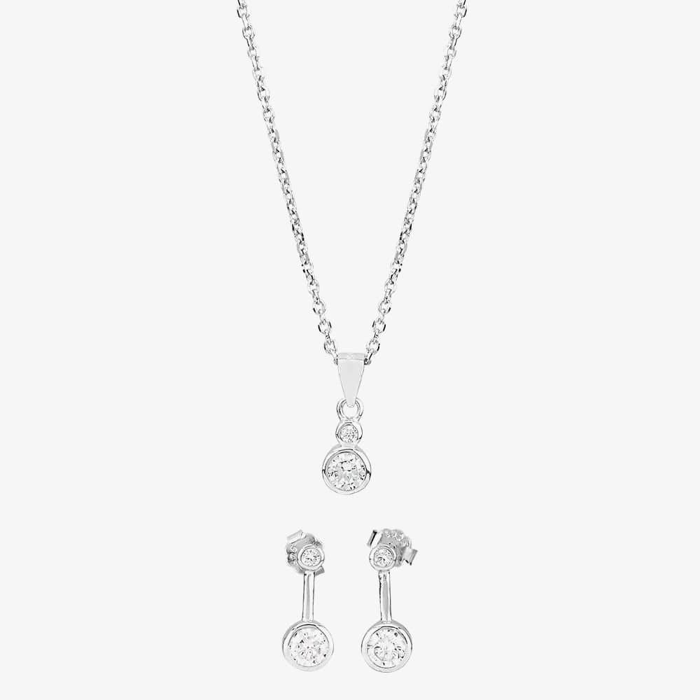 T.H.Baker T.H.Baker Women's Silver Cubic Zirconia Bezel-set Graduated Pendant & Earring Set SET14071