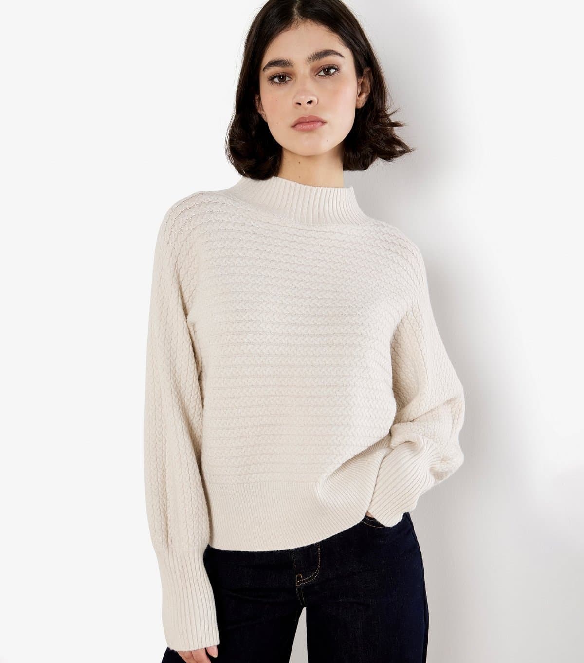 Apricot Women's Stone High Neck Cable Batwing Jumper Apricot New Look