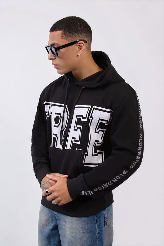 LONDON ATTITUDE LONDON ATTITUDE Men's Relax Fit Black Hoodie with Bold FREE Print & Sleeve Branding - 2