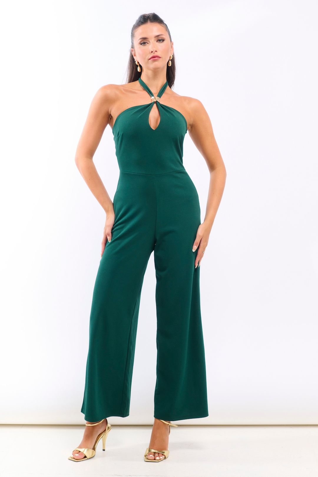 Needs No Label Needs No Label Women's Green Hardware Halterneck Jumpsuit - 2