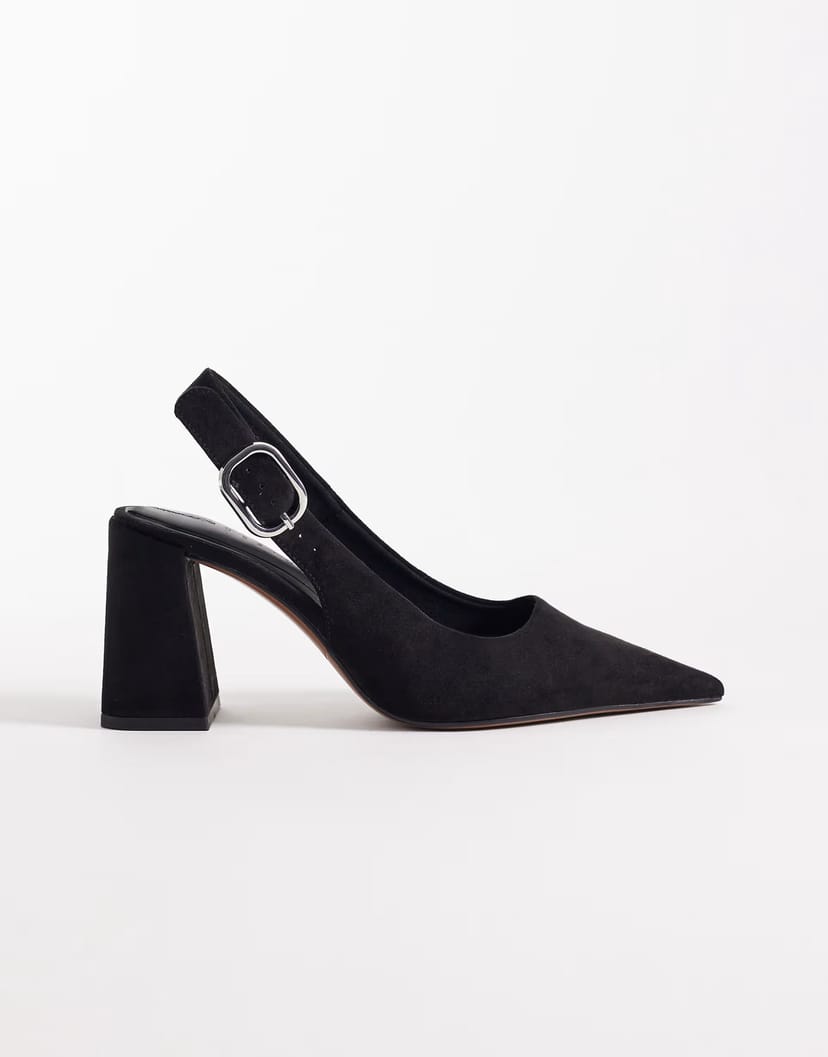 ASOS ASOS DESIGN Wide Fit Surrey slingback mid block heels in black suedette - 1