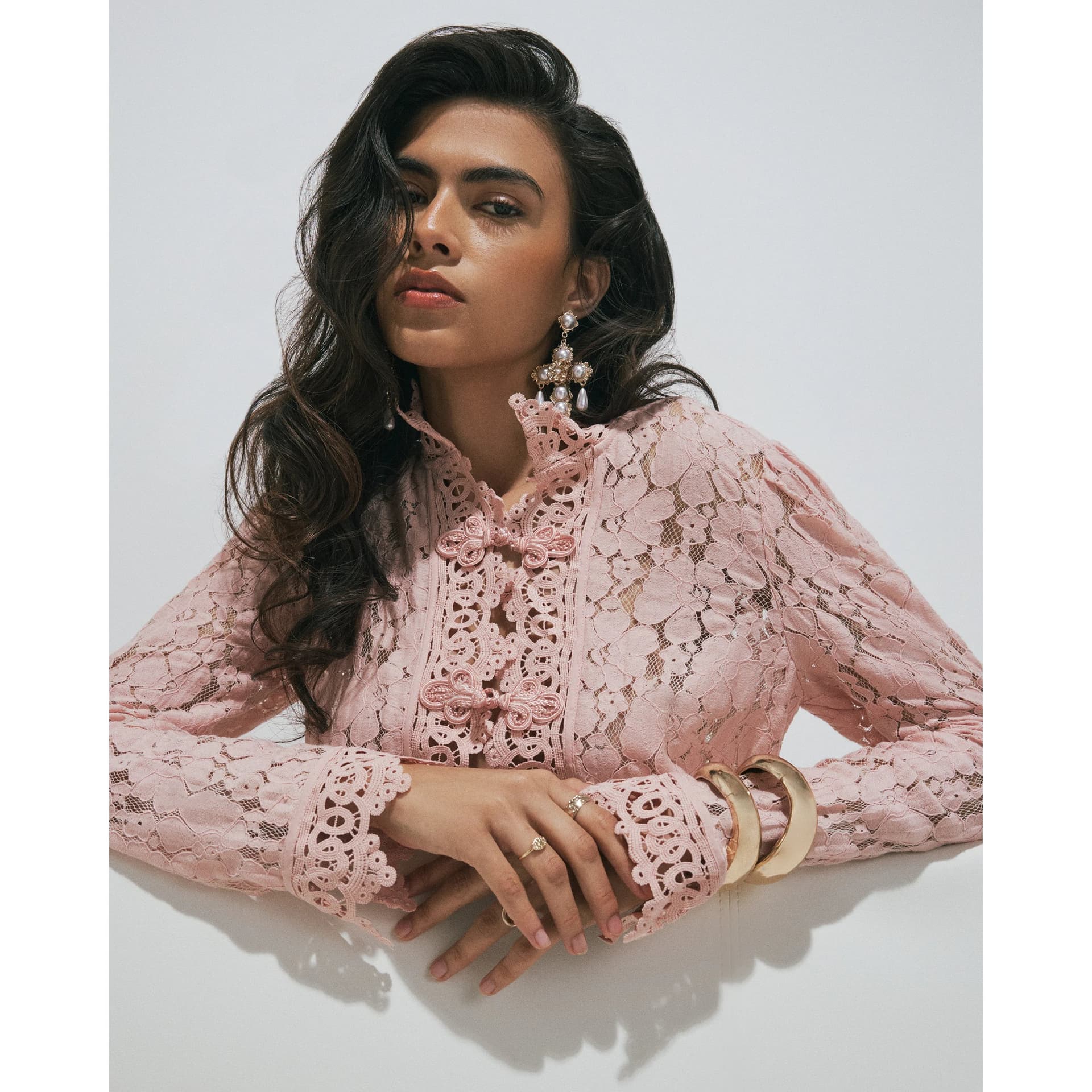 River Island River Island Womens Pink Lace Drummer Jacket
