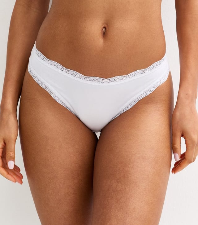 New Look Women's White Cotton Jersey Lace Trimmed Brazilian Briefs New Look - 2