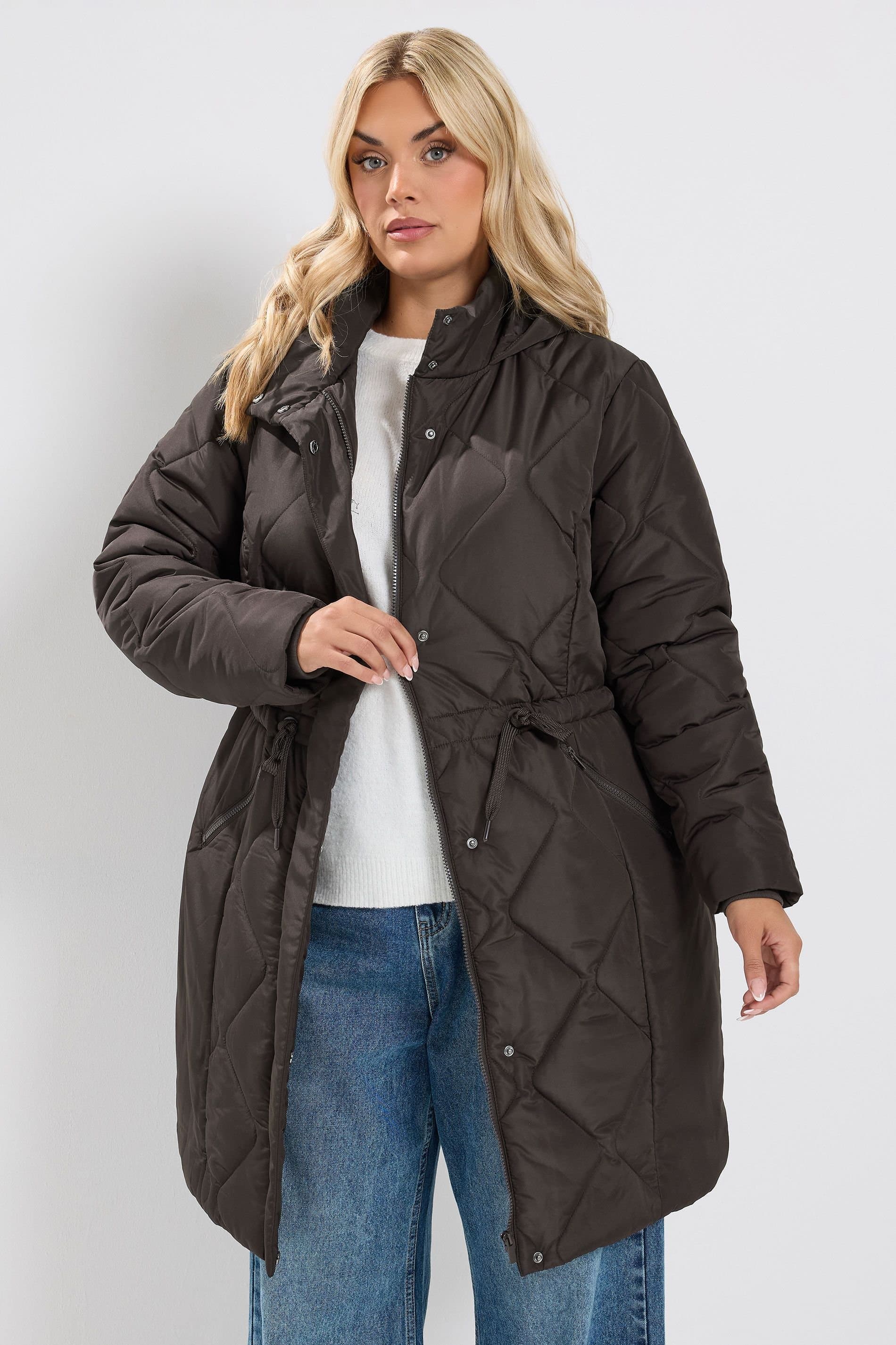 Yours Yours Women's Padded Midi Coat in Brown