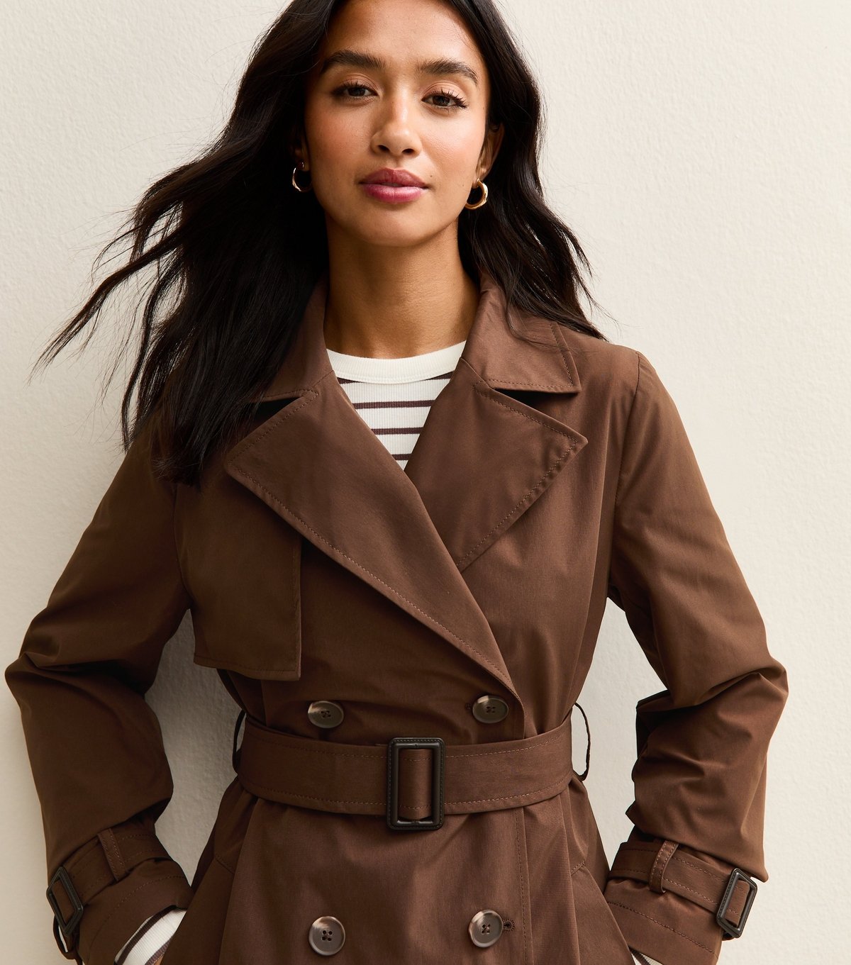 New Look Women's Petite Dark Brown Double Breasted Belted Mac Coat New Look - 3