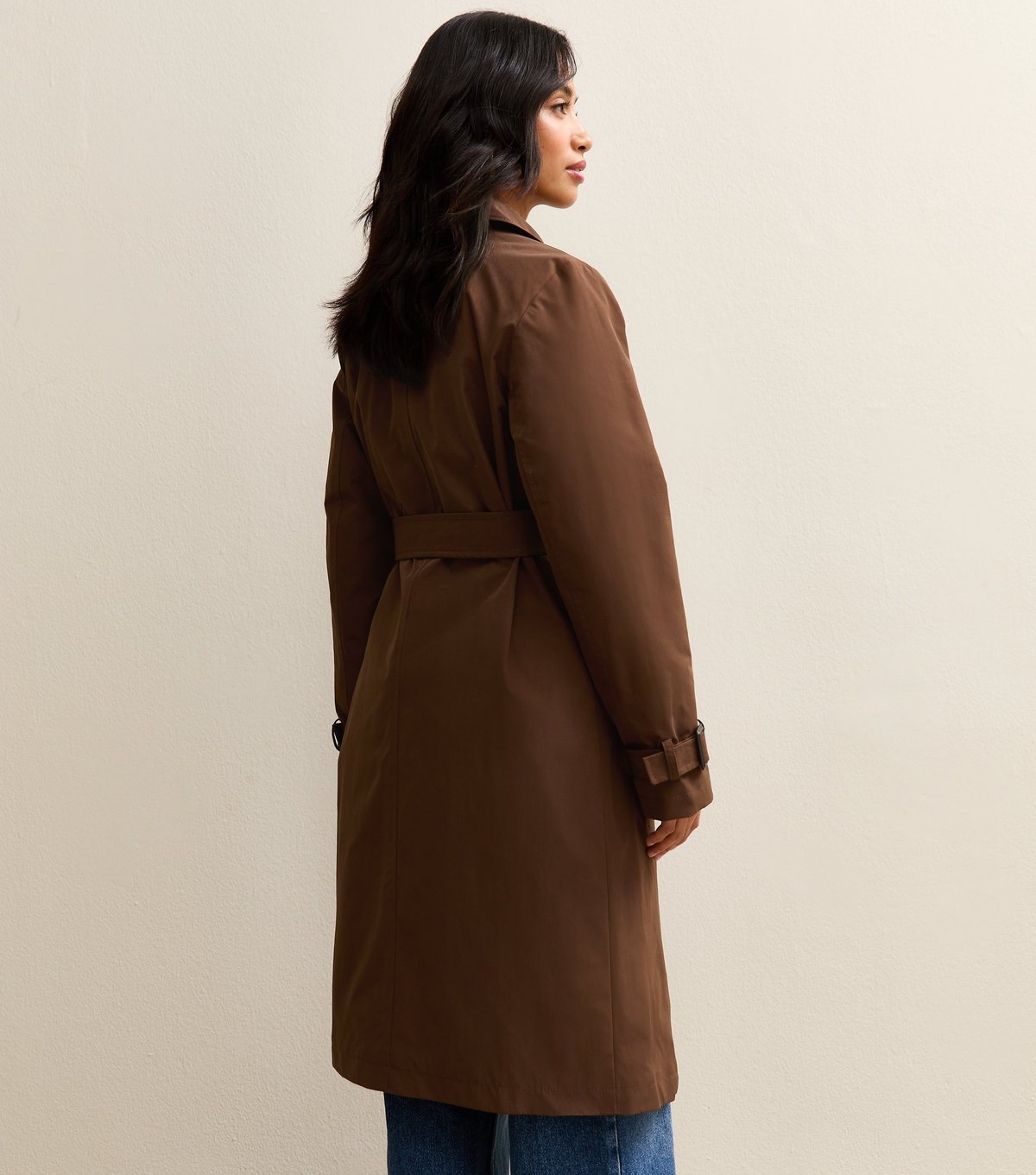 New Look Women's Petite Dark Brown Double Breasted Belted Mac Coat New Look - 4