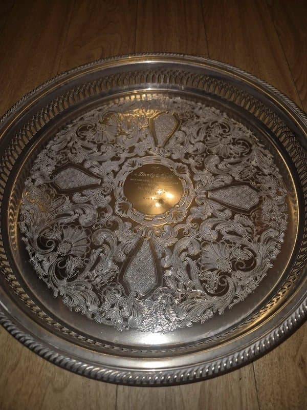 Vintage Vintage silver plated gallery tray with glass dish and 8 side bowls