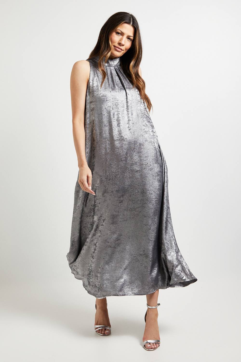 Principles Principles Women's Metallic Halterneck Maxi Dress in Silver - 2