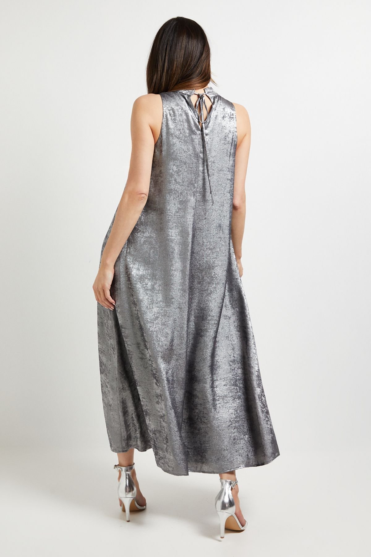 Principles Principles Women's Metallic Halterneck Maxi Dress in Silver - 3